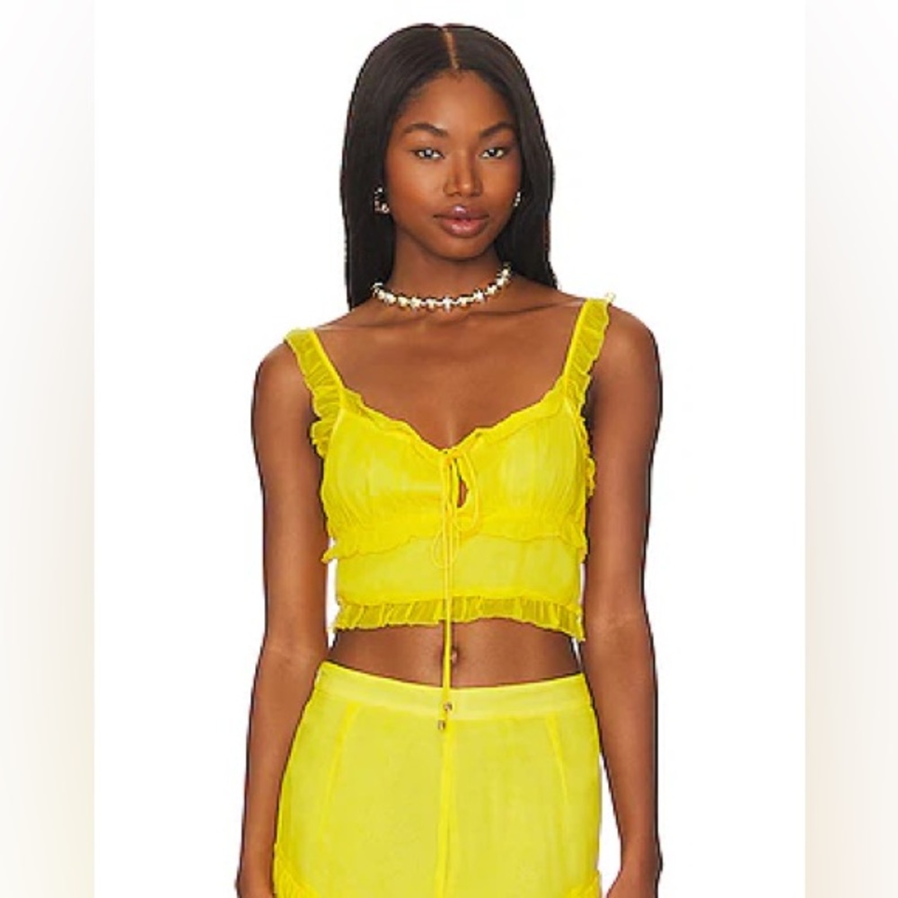 Revolve Yellow Chiffon Ruffle Cami - Size XS